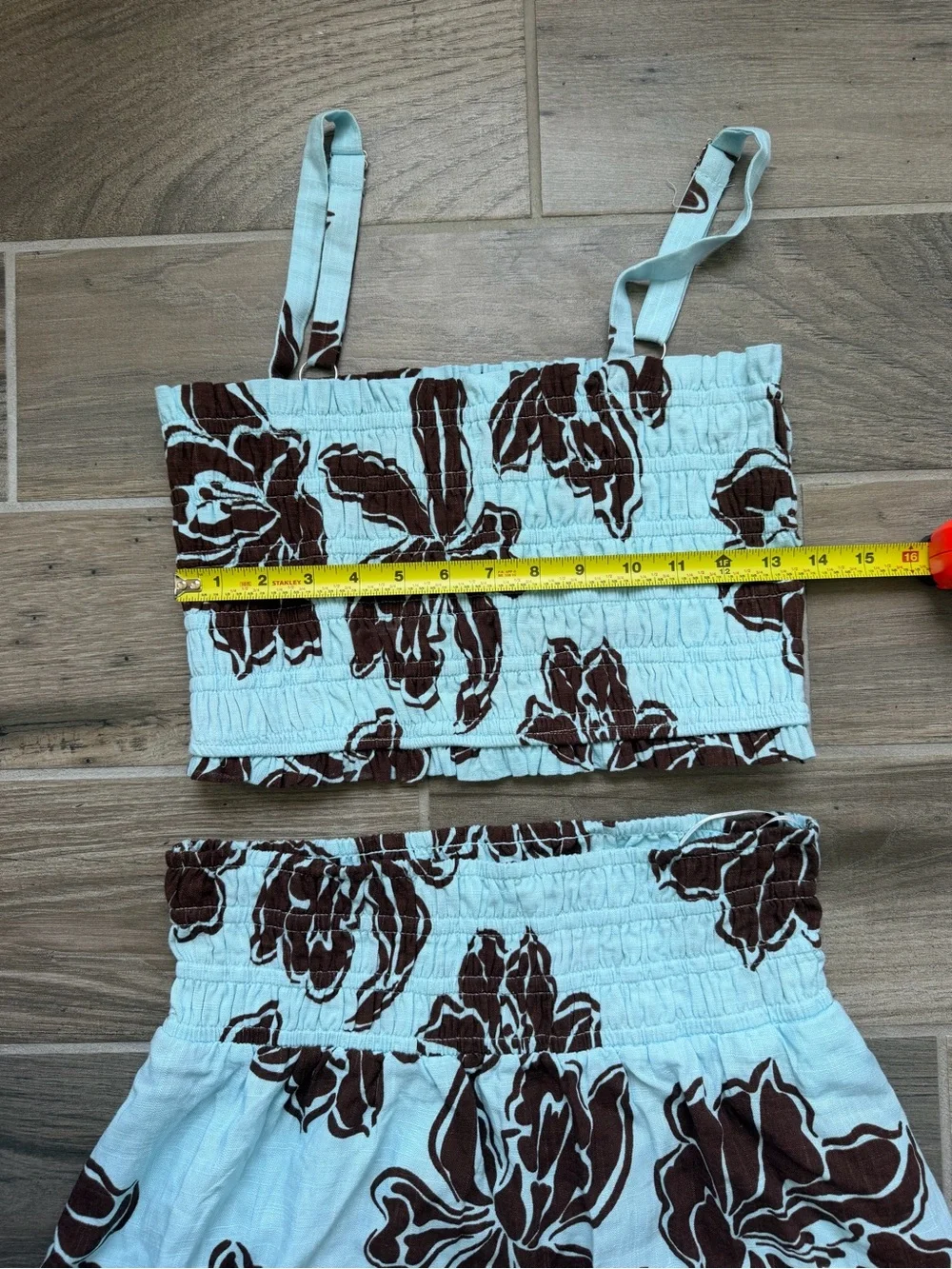 Coastal Boho Paper Heart Blue & Brown Floral Smocked Two-Piece Set size M